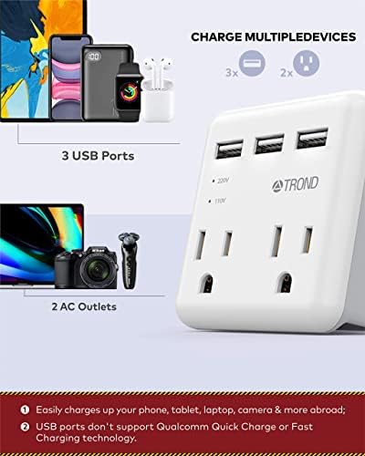 Europski putni adapter, nasloni nas na Europu Priključni adapter sa 2 utičnice 3 USB punjač, ​​tip C Power Adapter International Travel