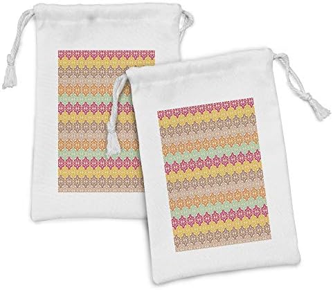 Ampesonne etnička torba za etničku tkaninu 2, uzorak šarenih motiva ukrasni istočni nadahnuti oblici, male vrećice za crtanje za maske