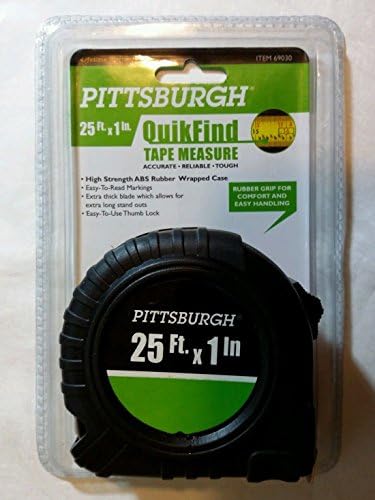 Pittsburgh QuikFind mjerna traka ~ 25 stopa po 1 inču, laka za čitanje, futrola od ABS gume visoke čvrstoće