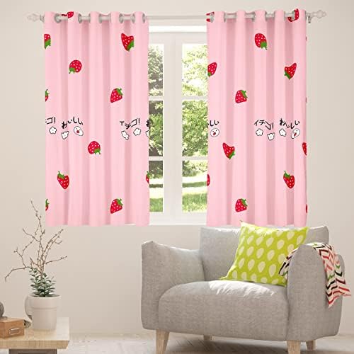 Erosebridal Strawberry Cratne zavjese 52 X96, 2 ploča Pink Kawaii zavjese Crtane slatke japanske voćne zavjese i zavjese za djevojke