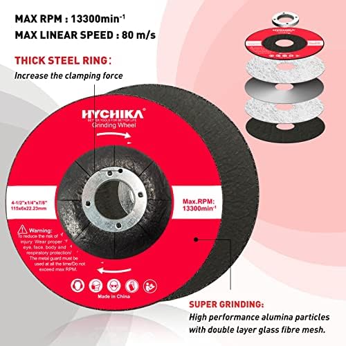 Hychika brušenje kotača 4-1 / 2 x 1/4 x 7/8 brusni diskovi metalni agresivno mljevenje za kutne brusilice 10 kom
