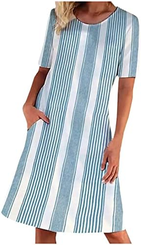 lcziwo ženske Ležerne haljine 2023 ljeto prugasta posada vrat kratki rukav plaža tunika haljina Tshirt haljina sa džepom