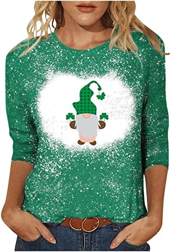 Ženski St. Patrick Dan majice slatka Gnome grafički Print labave Casual T-Shirt posada vrat 3/4 rukav ljeto pulover