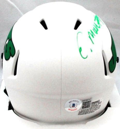 Elijah Moore potpisao ugovor New York Jets Lunar Speed Mini Helmet - Ba W Hologram *Mini šlemovi za koledž sa zelenim autogramom