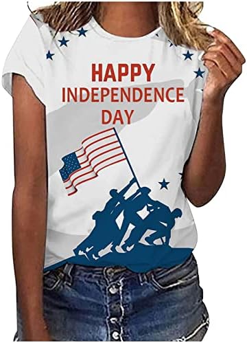 LEPCCY američke zastave Stripes za ispis majica za žene posada kratkih rukava Bluuses Ljetna majica za neovisnost