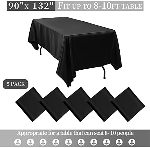 REWOMC 5 PACK Crni satenski stolcloth tablice prekrivanja tablice Svijetlolik Sliku Stolni poklopac Premium glatka tkanina pravokutna