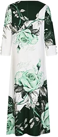 Maxi haljina sa cvjetnim V izrezom za žene Vintage Print Casual 3/4 haljina sa dugim rukavima proljeće ljeto Casual duga haljina