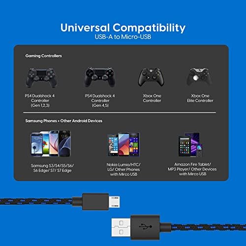 TALK WORKS kabl za punjenje mikro USB kontrolera za Playstation 4-6 stopa dugačak pleteni kabl za brzo punjenje za teške uslove rada