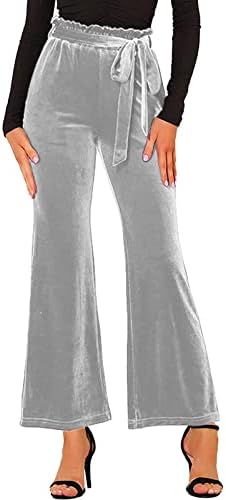 SNKSDGM ženske pantalone Casual Work dame jednobojni džep sa volanima visokog struka elastične pantalone za jogu pantalone visoke