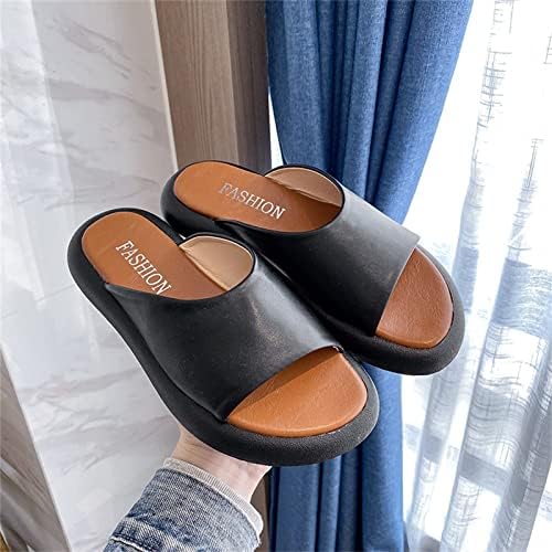 Papuče za žene u zatvorenom i vanjskom proljetnom ljetnom ravnom debelu donju udobnu čvrstu plažu Flip flops sandale lepršave crne