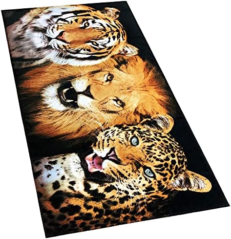 Softherry Big Mačke ručnika za plažu 30 x 60 inča divlji feneli lav, bengalski tigar i leopard jaguar pamuk