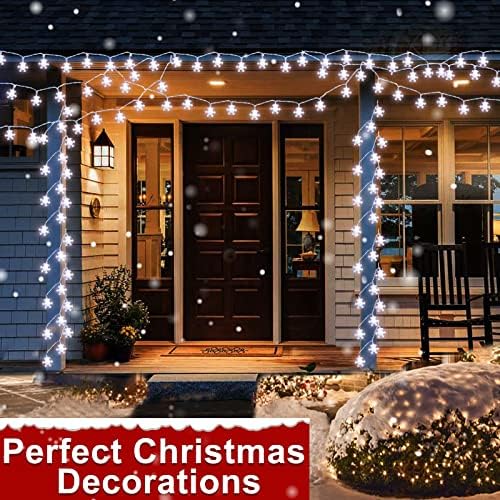 [Solarni napajani i 8] 100 LED 39.3 Ft Božićni svjetl Dekoracija Snježne pahuljice String Svjetla Timer Fairy Svjetla Spavaća soba