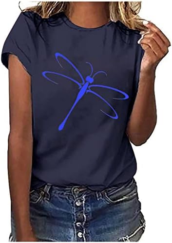 Womens Crew vrat majica ugrađena plaža Grafički tee Dragonfly Print Summer Casual Basic Tee Top