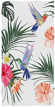 Naanle Tropsko cvjetni print sa Hummingbird Palm listom HIBISCUS Cvijeće na bijelom mekom ručniku za kupanje upijajući ručnici Višenamjenski