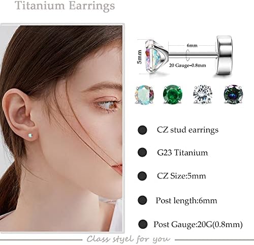 Staligue naušnice od titanijuma za osetljive uši 20 Gauge naušnice od čistog titanijuma 2-6mm kubni cirkonij hipoalergene titanijumske