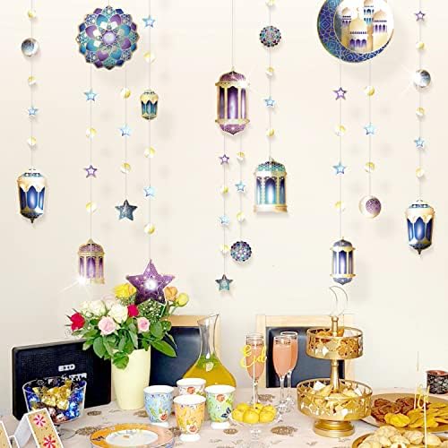 6 kom ljubičasto plavo zlato ramadan vinski komplet sa fenjernom polumjesečnom zvijezdom za ramazan zabava ukras viseći EID banner