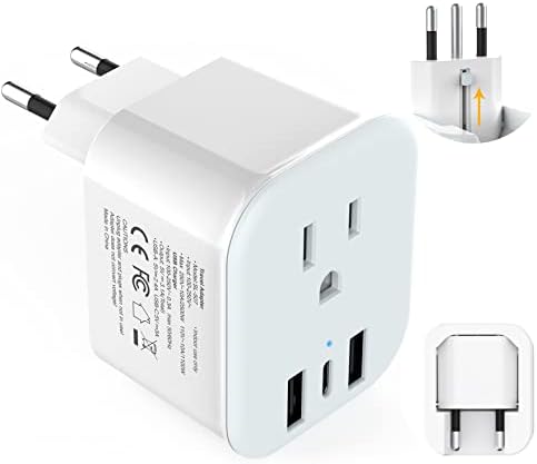 Međunarodni adapter za napajanje, lanuee europski putnički utikač sa USB C priključkom, 2 u 1 tip l / c sklopivi izlaz od izlaza,