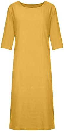 Bingyelh ženske haljine za pamučne platnene haljine Summer Roll-up rukavac Baggy Sunderss Plain Boho Maxi haljina Kaftan