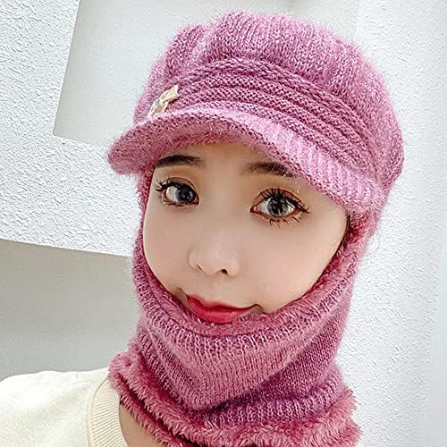 Ženska zimska topla elastična mekana zaštita uha pletena šal maska ​​šešir fleece obloženi panijski šešir jednodijelni šešir