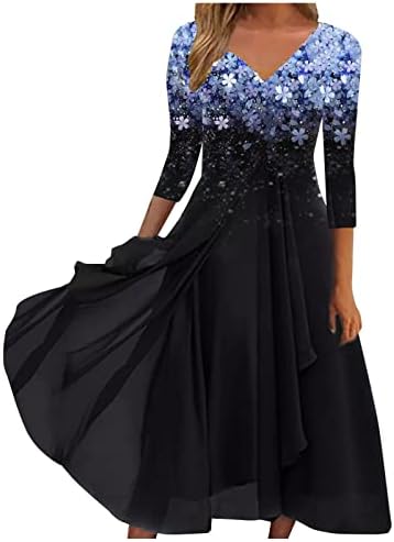 Cokuera Spring Haljine za žene 2023 Elegantna tiskana Dress Haljina visokog struka Seksi V-izrez Party Chiffon Nepravilna haljina