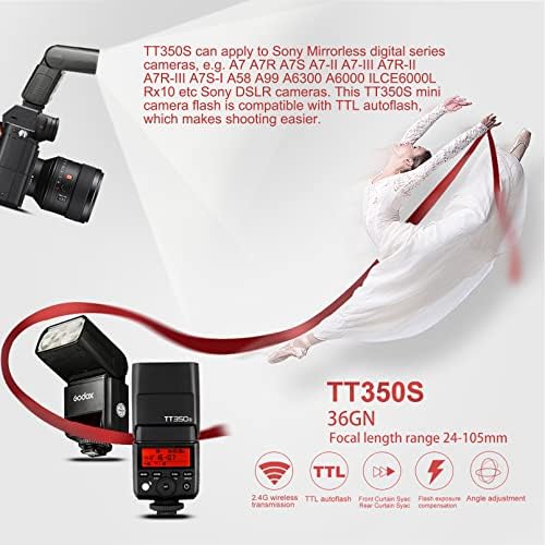 Godox Tt350s Flash Speedlite za Sony kameru, 2.4 G bežični GN36 1/8000s HSS TTL Blic kamere kompatibilan za Sony kameru A7 A7R A7S A7-II A7-III A7R-II A7R-III A7S-II A6300 A6000 itd