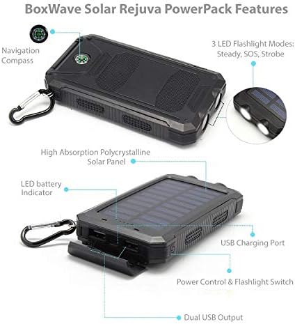 BoxWave Power Bank kompatibilan sa Motorola G62-Solar Rejuva PowerPack , Solar Powered Backup Power Bank 10000mah za Motorola G62-Jet Black