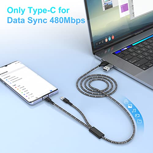 Mtakyi PD 60W USB C multi brz kabel za punjenje, 6FT 4-in-2 60W USB / tip C do USB C / MFI certificirani iPhone punjeni kabeli pletenica