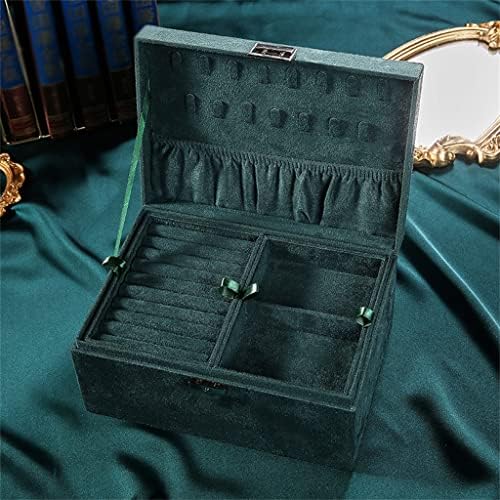 Kutija za nakit dvoslojna prenosiva putna kutija za nakit sa zelenim baršunastim Fannelom Organizator za odlaganje za naušnice ogrlica
