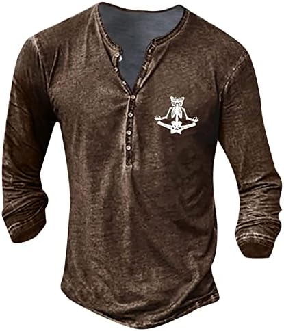 Muška lubanja tiskana labava majica Y2K s dugim rukavima Henley majice Goth Quarter-gumb Top Vintage Streetwear
