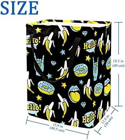 Doodle smiješne krofne banana rock zvezde uzorak Košarica za skladištenje, veliki rublje s ručicama s ručicama svučenim spremištem