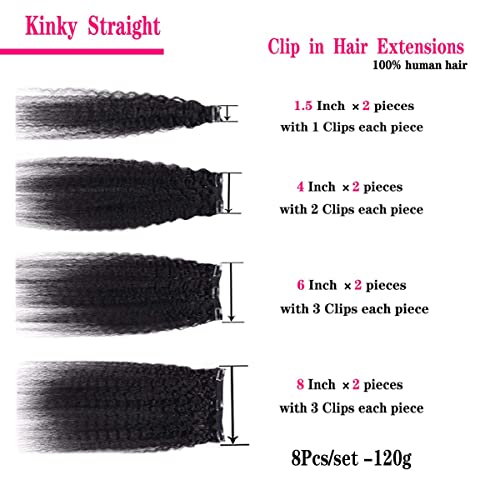 Kinky ravna kopča u ekstenzijama za kosu za crne žene 14-inčna prava ljudska ekstenzija za kosu u 8kom 120g prirodna crna