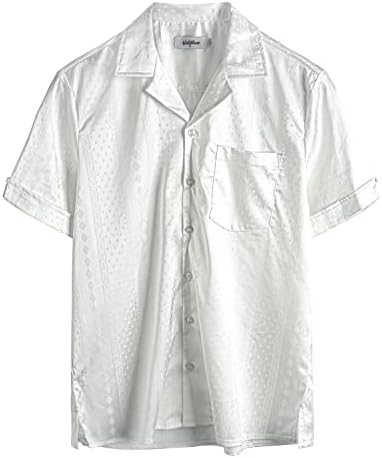 Vatpave Muške ljetne jacquard svilene majice casual gumb niz havajsku majicu s kratkim rukavima sa džepom