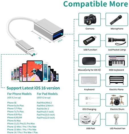 USB adapter za kameru, Meloaudio iOS muški do USB 3.0 Ženski USB OTG produžni kabl Kompatibilni IOS 9.2 ili noviji, pomoćni čitač