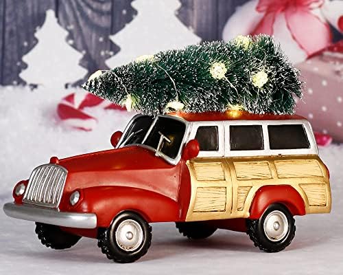 Pozdrav Mew 11.3 Osvijetljeni božićni vintage Crveni kamion, seoska kuća LED crveni kamioni model sa božićnim drvvom za božićno ukrašavanje