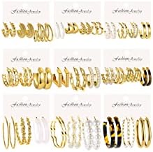 30 pari zlatne naušnice s obručem Set za žene djevojke, modni Pearl Chain Link akrilne naušnice za žene Multipack, hipoalergeni trendy