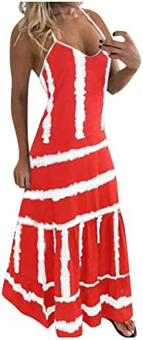 WPOUMV Plus Veličina haljina za žene Ljeto bez rukava V-izrez Maxi haljine Casual Color Block Sling sandress dugačka haljina na plaži