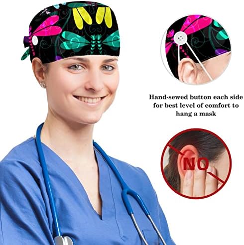 Rock n Roll Retro Radni šešir podesivi kape za piling sa gumbima i luk kosu za medicinsku medicinsku medicinsku medicinsku medicinsku