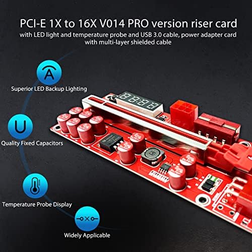 Iiazimps PCI-E RISER V014 PRO 10 kondenzatori GPU Riser adapter kartica PCI Express 1x do 16x produžni kabel sa 12 LED indikatora