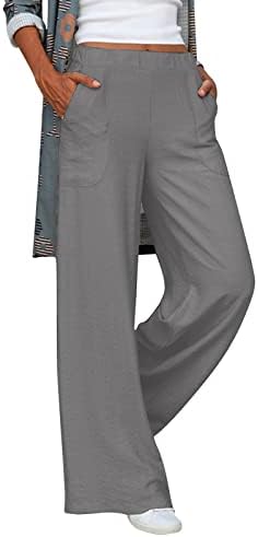 Ženske ležerne čvrste tajice Visoke strukske hlače sa širokim nogama udobne ravne pantalone za noge Lounge hlače sa džepovima