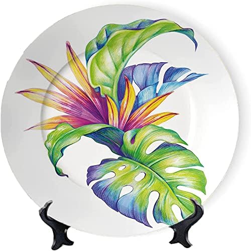 ASDWX Dekorativna ploča, 8 , tropsko lišće i monsteri apstraktni šema boja Havajski cvjetni elementi, okrugla ploča s prikazom za